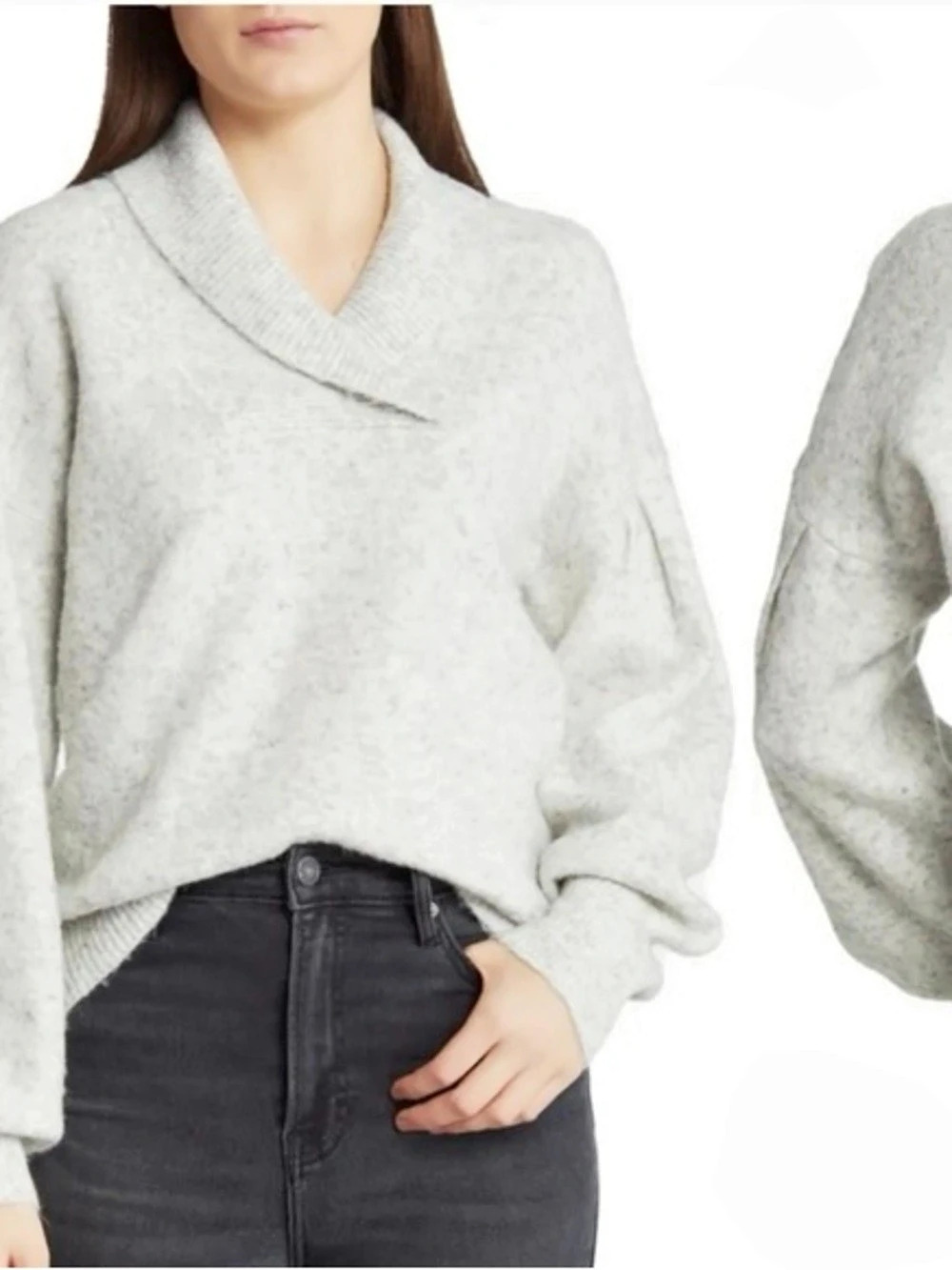 Madewell Gray Shawl Collar Pullover Balloon Sleeve Sweater Size S Wool Blend